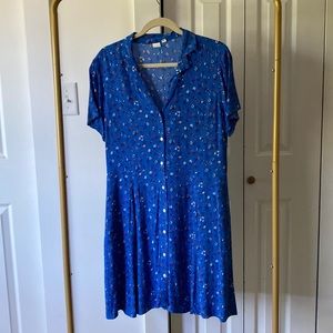 Gap blue floral button up dress, size L
